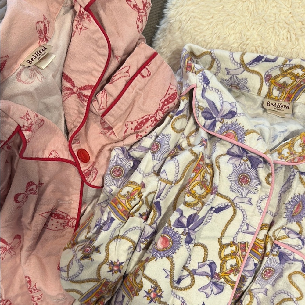 BedHead 100% Fine Cotton Pink and Purple Bows Pajama Sets Bundle Sizes S and M